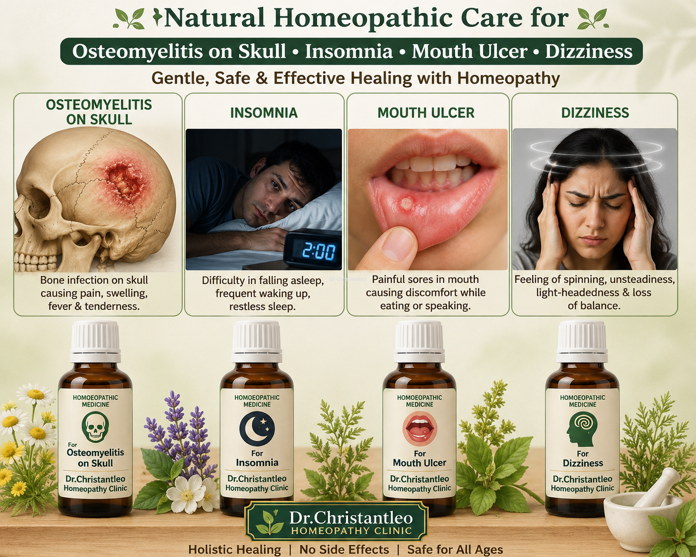 Spl homeopathy osteomyelitis on skull, Insomnia,mouth ulcer and Dizziness medicine