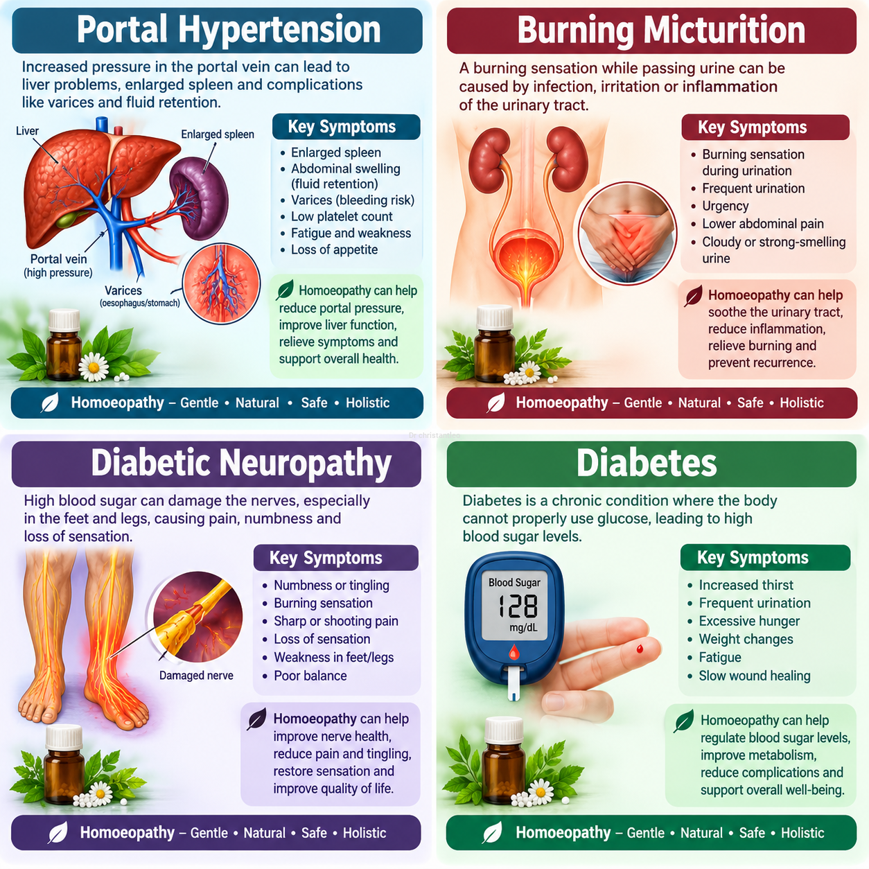 Spl homeopathy Portal hypertension,buring micturition, Diabetic neuropathy and diabetic medicine
